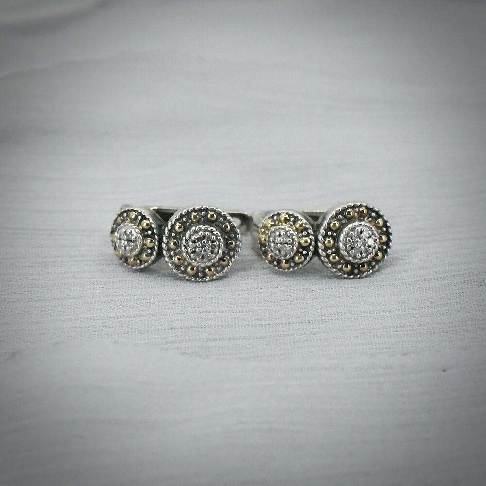 Effy Balissima 925 Sterling Silver 18K Gold Diamond Drop Huggie Hoop Earrings
